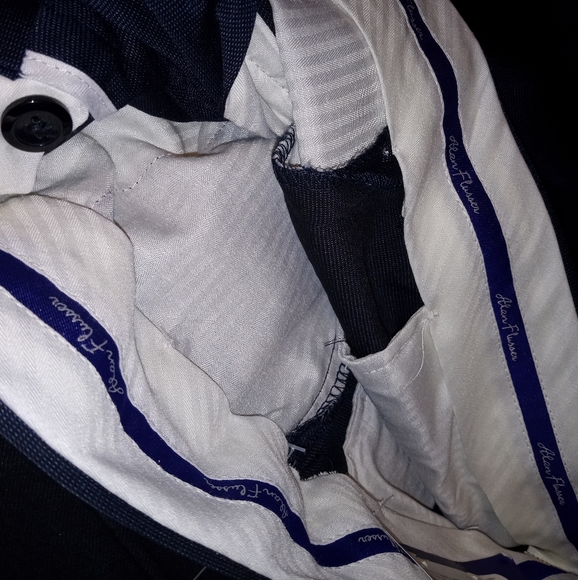 Alan Flusser Classic Fit Comfort Stretch Nailhead Pleated Navy Blue Dress Pants - Picture 3 of 5